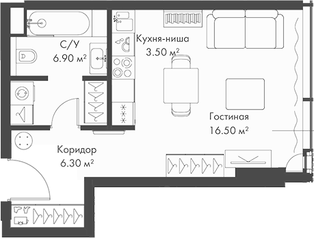 Планировка — Слава, Студия, 33 м²