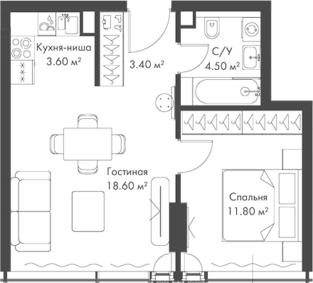 Планировка — Слава, 2-комн., 42 м²