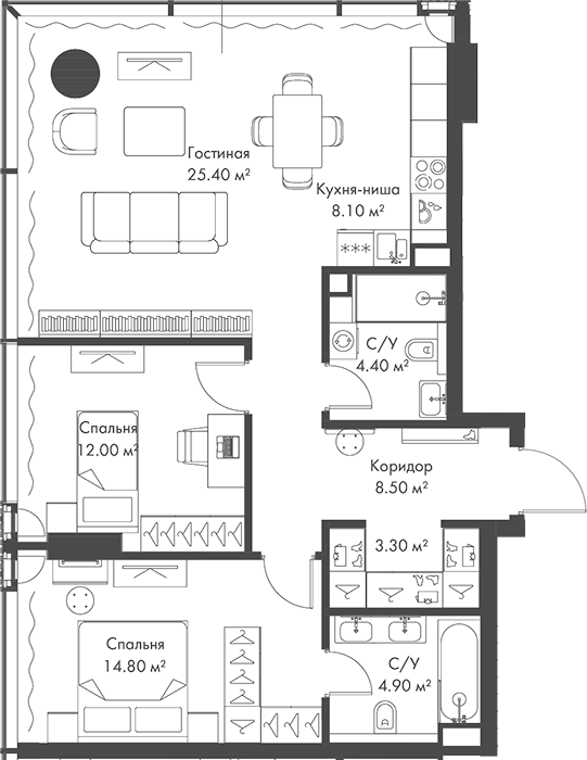 Планировка — Слава, 3-комн., 81 м²