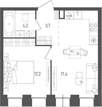 Планировка — Pave, 2-комн., 38 м²