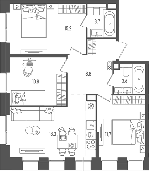 Планировка — Pave, 4-комн., 72 м²