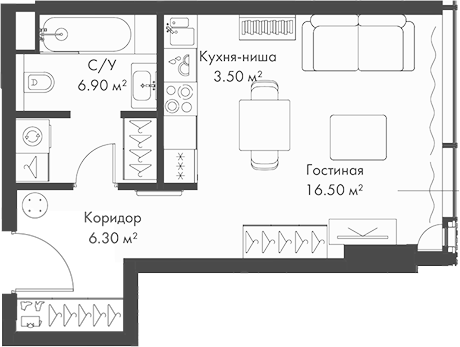 Планировка — Слава, Студия, 33 м²