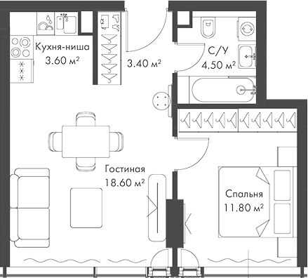 Планировка — Слава, 2-комн., 42 м²
