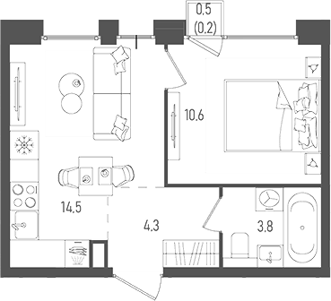 Планировка — Pave, 1-комн., 33 м²