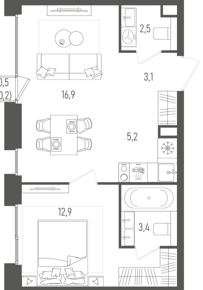 Планировка — Pave, 2-комн., 44 м²