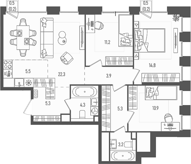 Планировка — Pave, 4-комн., 86 м²