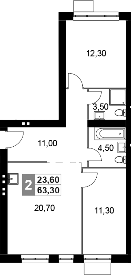 Планировка — Апрелевка Клаб, 2-комн., 63 м²
