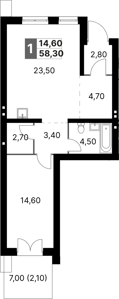 Планировка — Апрелевка Клаб, 1-комн., 56 м²