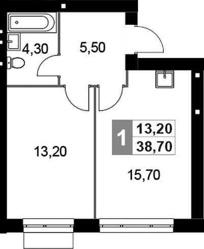 Планировка — Апрелевка Клаб, 1-комн., 39 м²