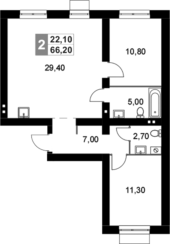 Планировка — Апрелевка Клаб, 3-комн., 66 м²