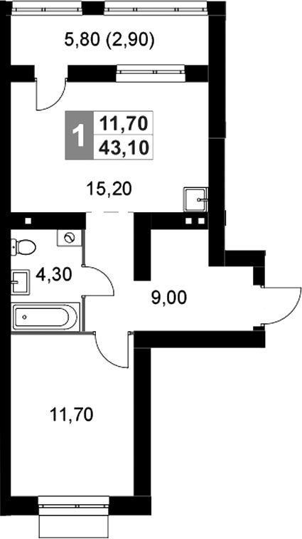 Планировка — Апрелевка Клаб, 2-комн., 40 м²