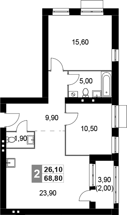 Планировка — Апрелевка Клаб, 2-комн., 67 м²