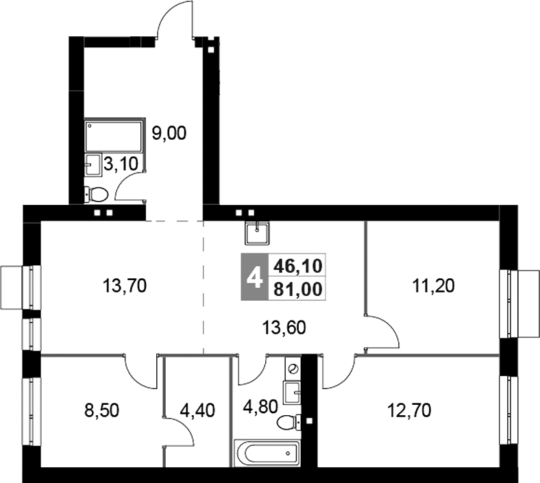 Планировка — Апрелевка Клаб, 4-комн., 81 м²