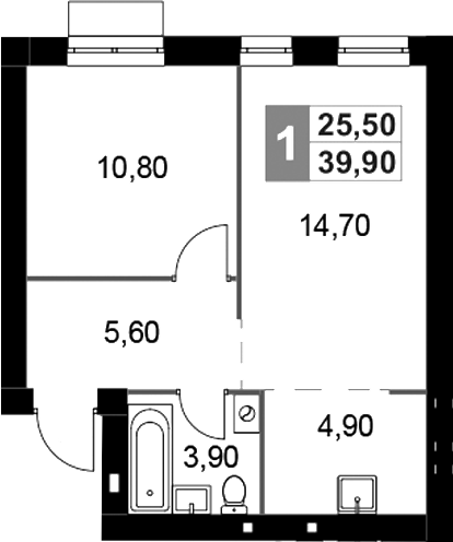 Планировка — Апрелевка Клаб, 2-комн., 40 м²