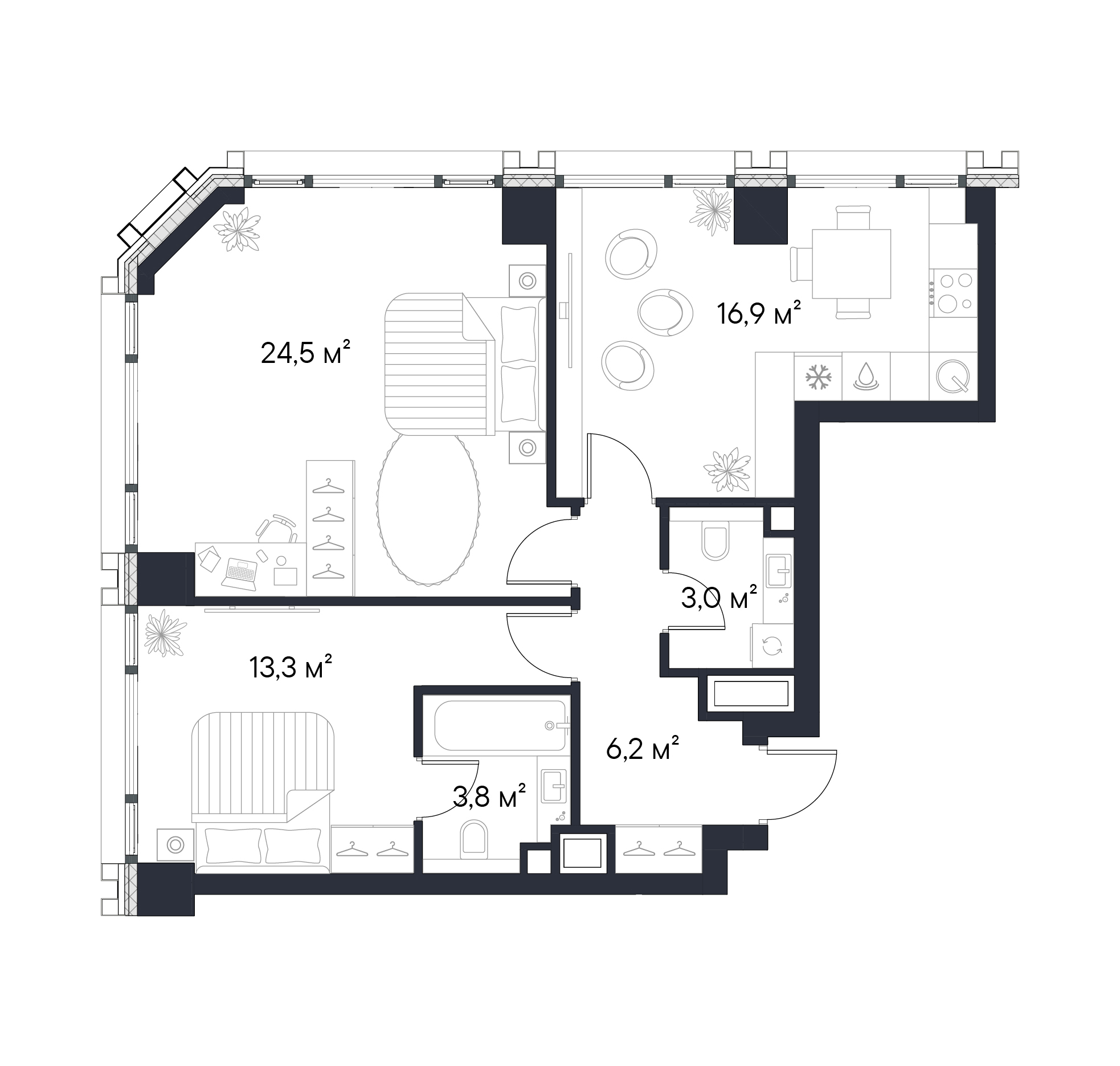 Планировка — Первый Нагатинский, 2-комн., 68 м²