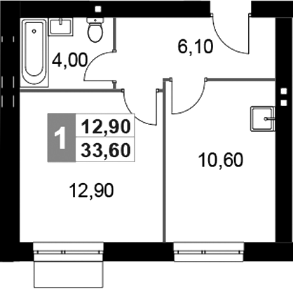 Планировка — Апрелевка Клаб, 1-комн., 34 м²