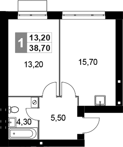 Планировка — Апрелевка Клаб, 1-комн., 39 м²