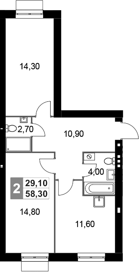 Планировка — Апрелевка Клаб, 2-комн., 58 м²