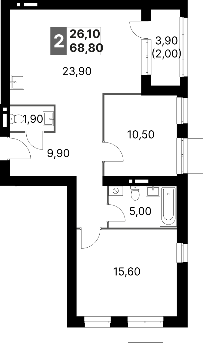 Планировка — Апрелевка Клаб, 3-комн., 67 м²