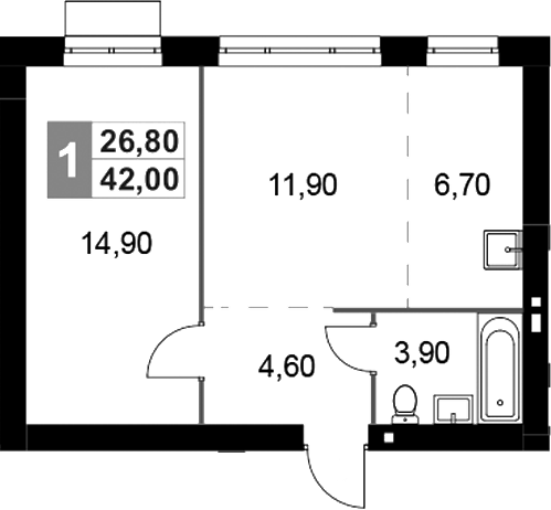 Планировка — Апрелевка Клаб, 2-комн., 42 м²