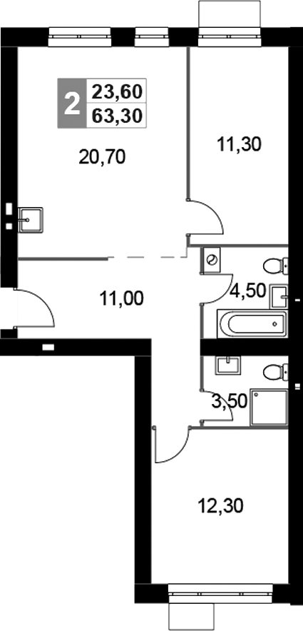 Планировка — Апрелевка Клаб, 3-комн., 63 м²