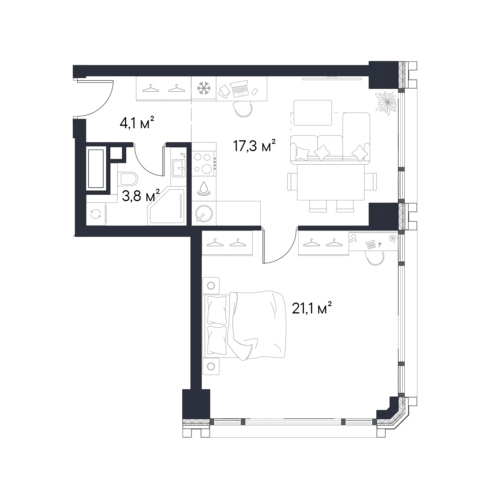 Планировка — Первый Нагатинский, 1-комн., 46 м²