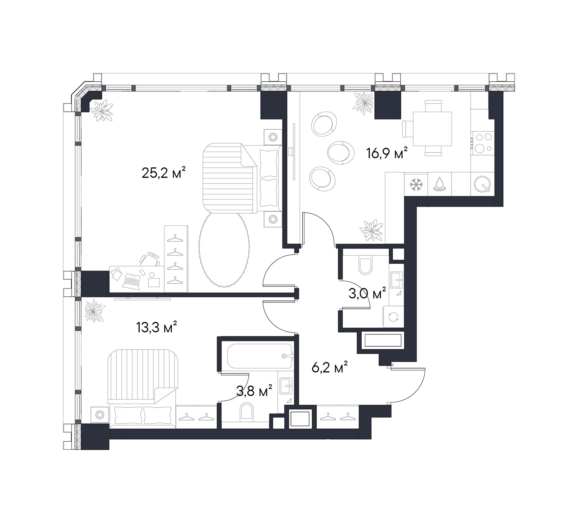 Планировка — Первый Нагатинский, 2-комн., 68 м²