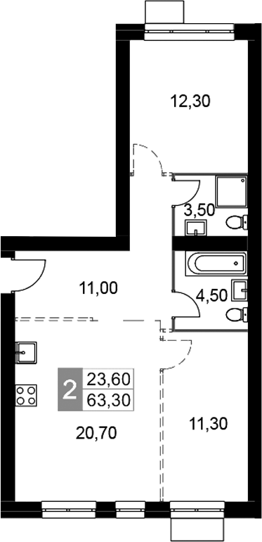 Планировка — Апрелевка Клаб, 2-комн., 63 м²