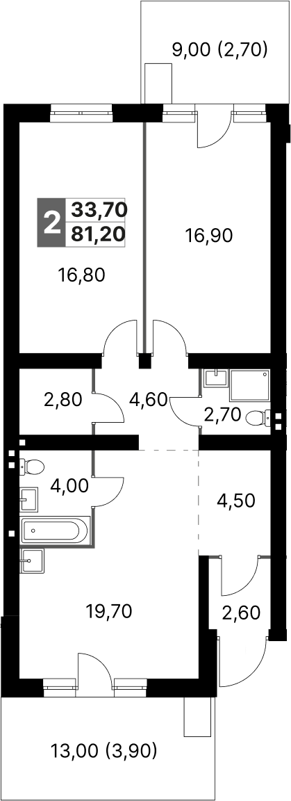 Планировка — Апрелевка Клаб, 2-комн., 75 м²