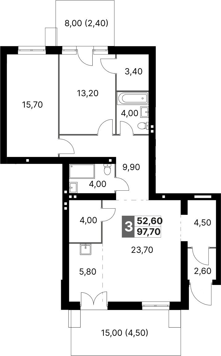 Планировка — Апрелевка Клаб, 3-комн., 91 м²