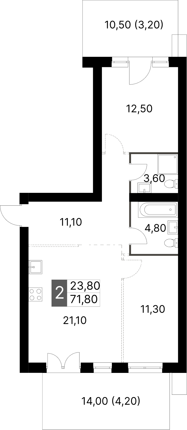 Планировка — Апрелевка Клаб, 2-комн., 64 м²