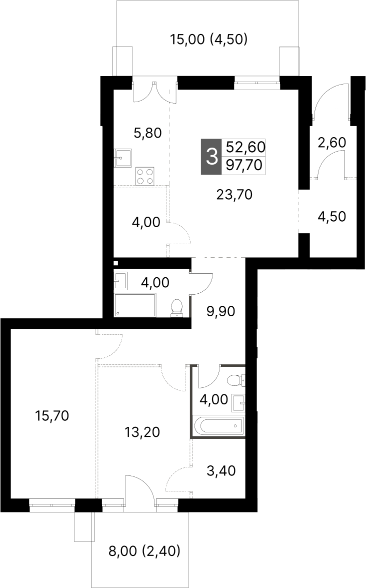 Планировка — Апрелевка Клаб, 3-комн., 91 м²