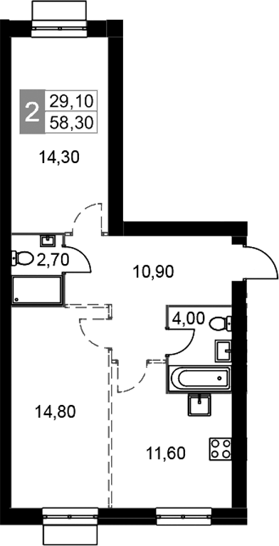 Планировка — Апрелевка Клаб, 2-комн., 58 м²