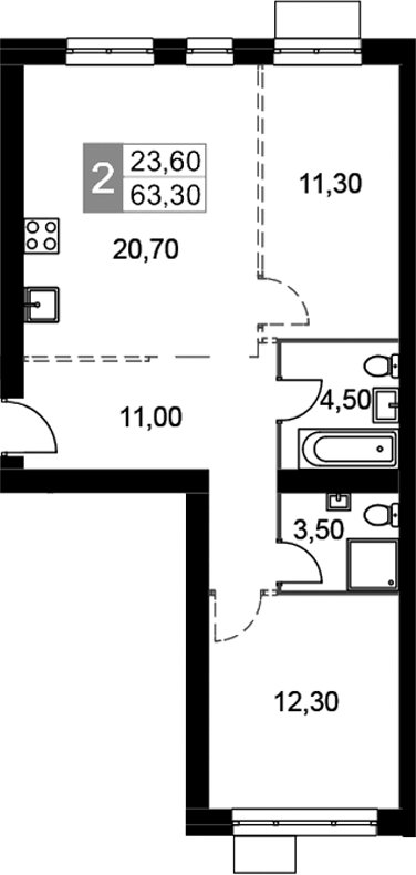 Планировка — Апрелевка Клаб, 2-комн., 63 м²
