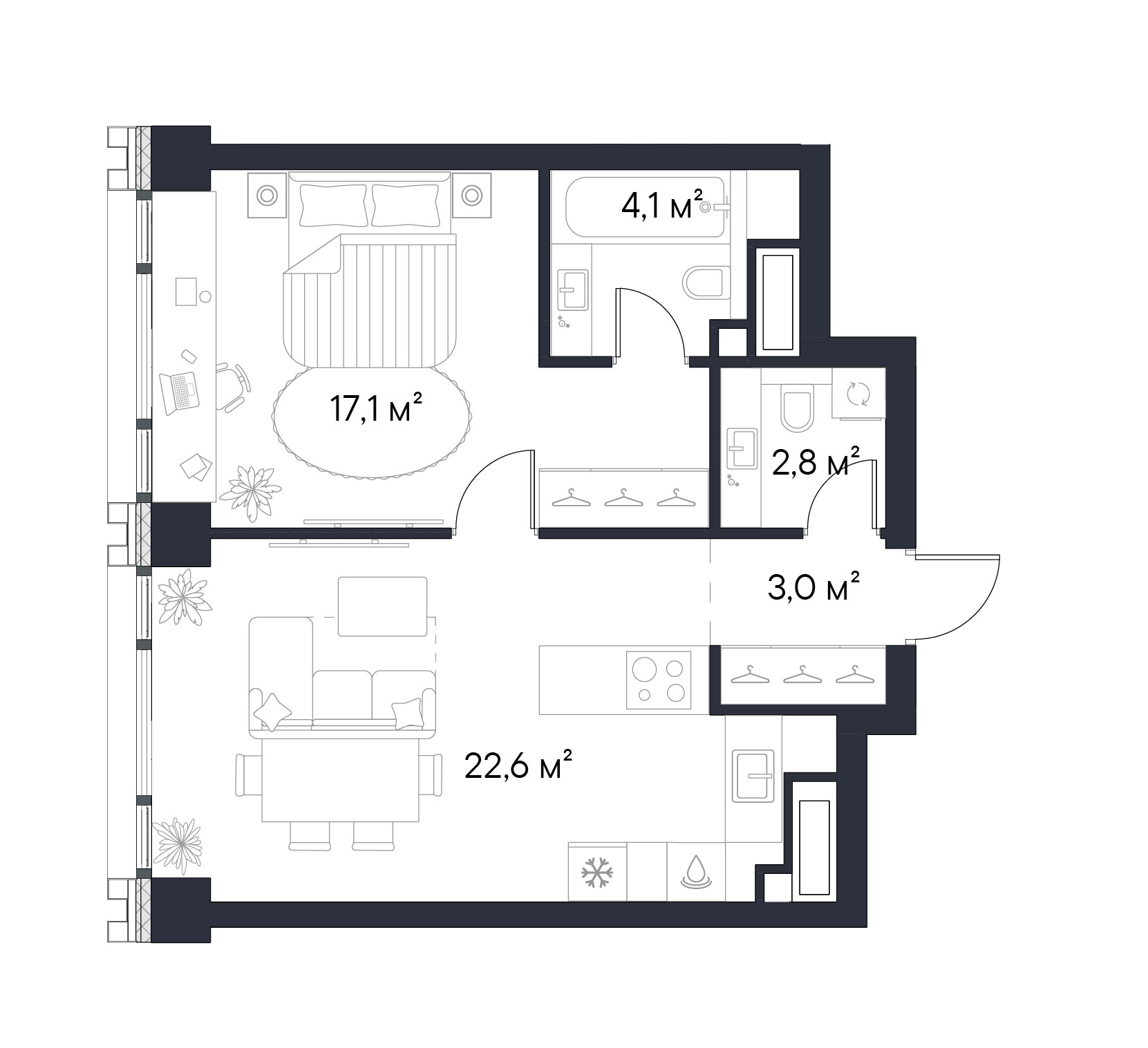 Планировка — Первый Нагатинский, 1-комн., 50 м²