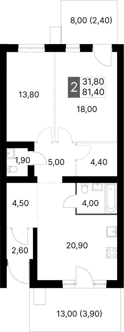 Планировка — Апрелевка Клаб, 2-комн., 75 м²