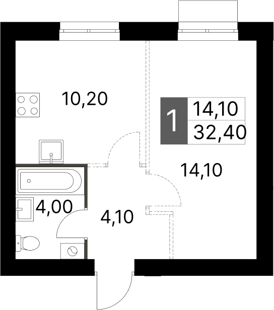 Планировка — Апрелевка Клаб, 1-комн., 32 м²