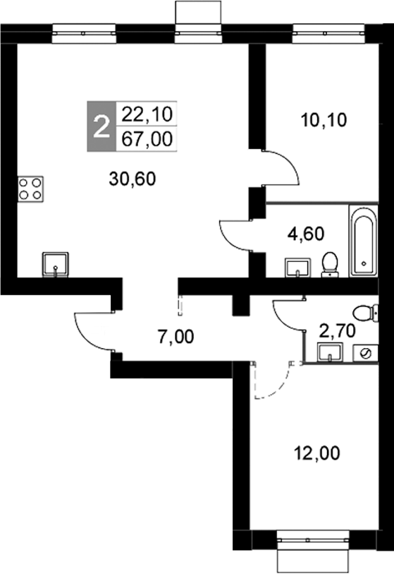 Планировка — Апрелевка Клаб, 3-комн., 67 м²