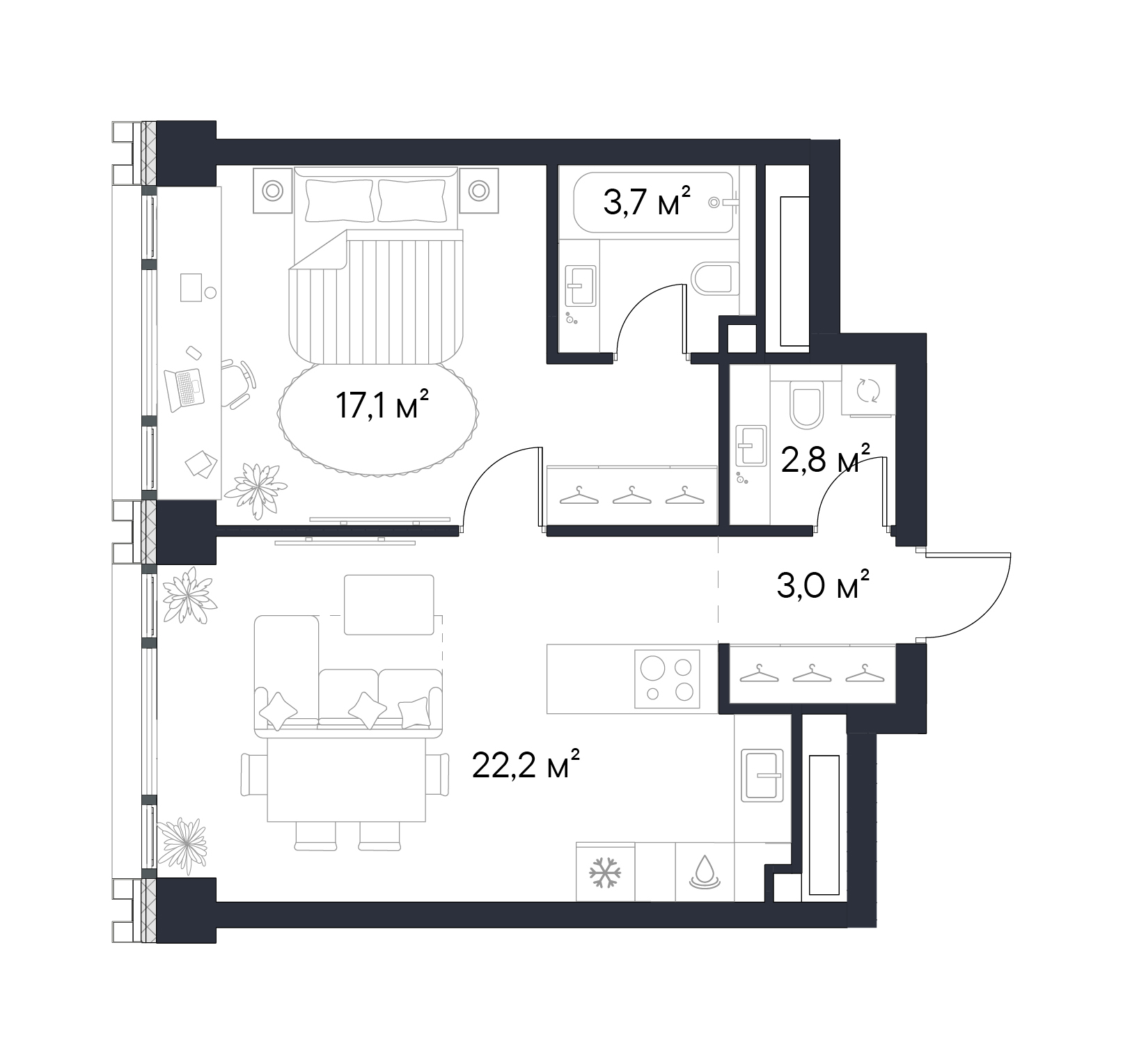 Планировка — Первый Нагатинский, 1-комн., 49 м²