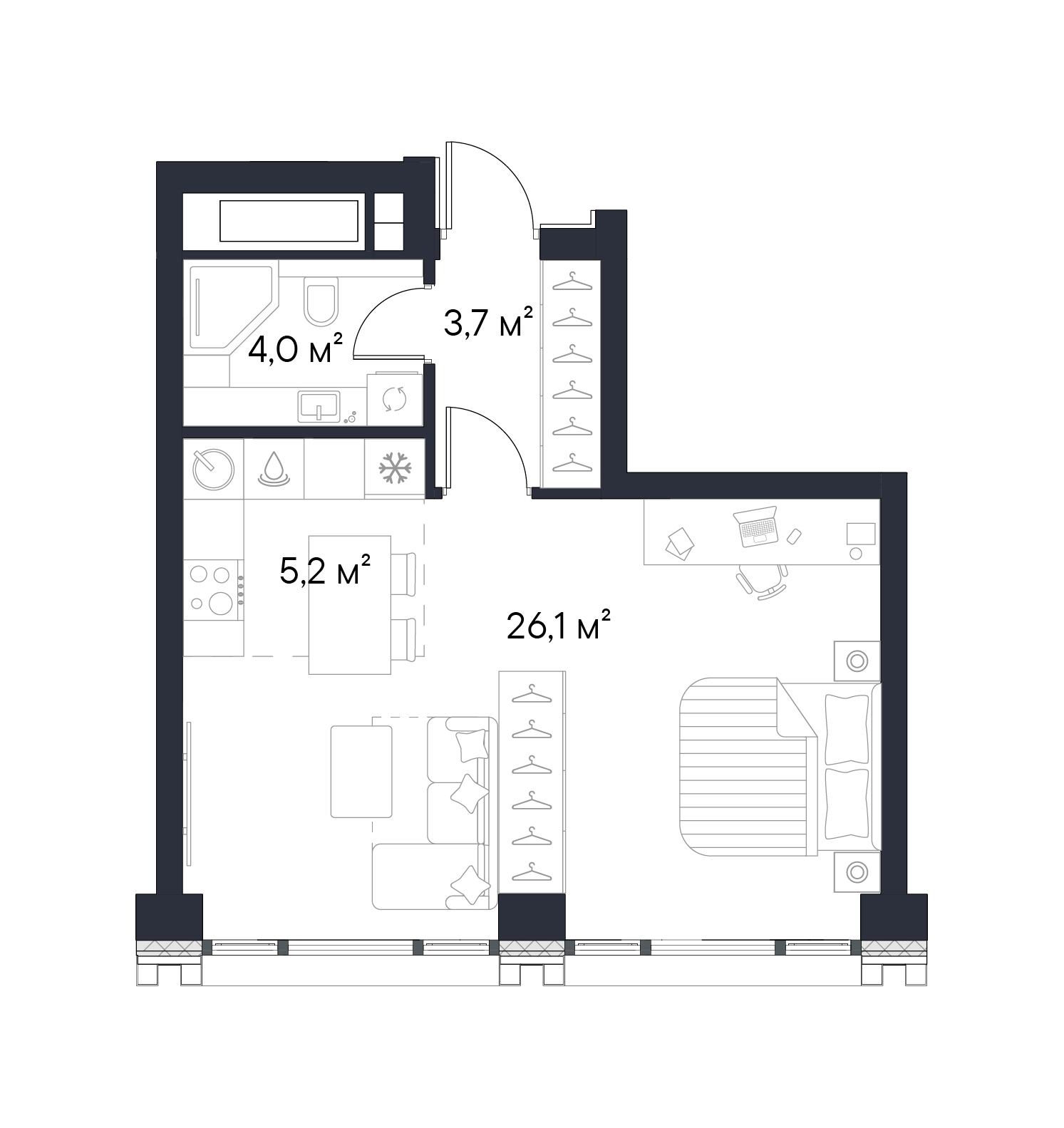 Планировка — Первый Нагатинский, Студия, 39 м²