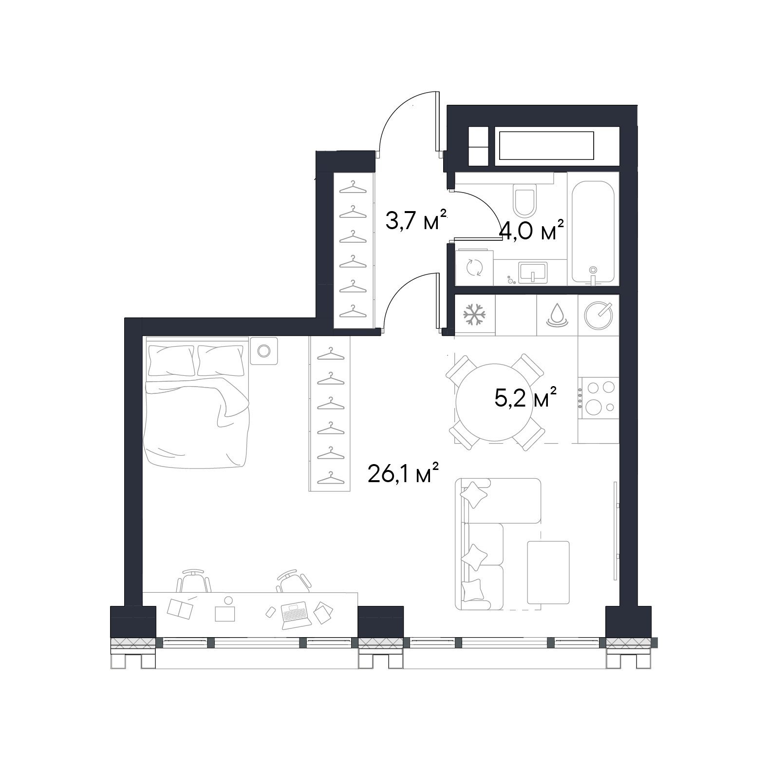 Планировка — Первый Нагатинский, Студия, 39 м²