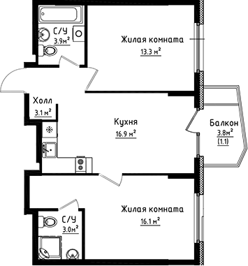 Планировка — Коллекция, 2-комн., 56 м²