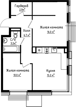 Планировка — Коллекция, 2-комн., 54 м²