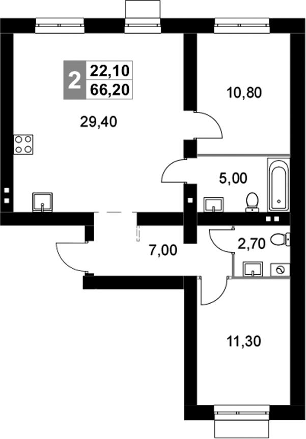 Планировка — Апрелевка Клаб, 3-комн., 66 м²