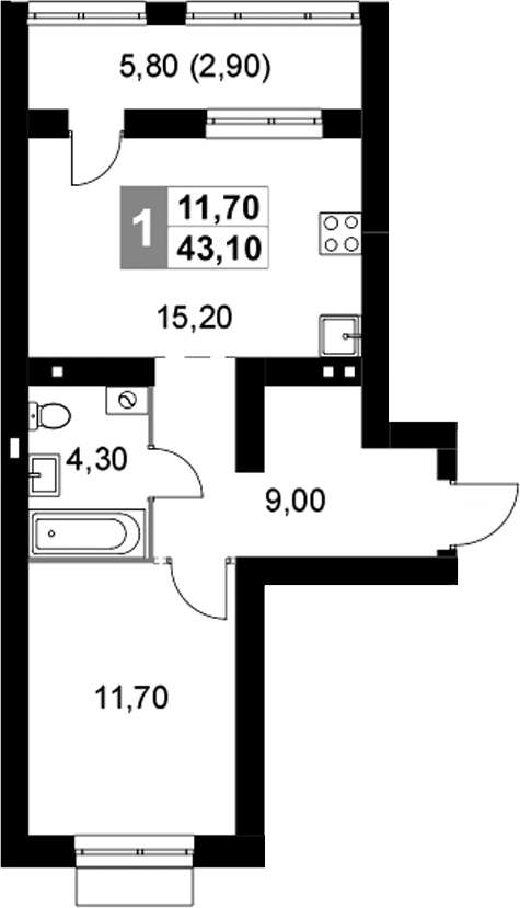 Планировка — Апрелевка Клаб, 2-комн., 40 м²