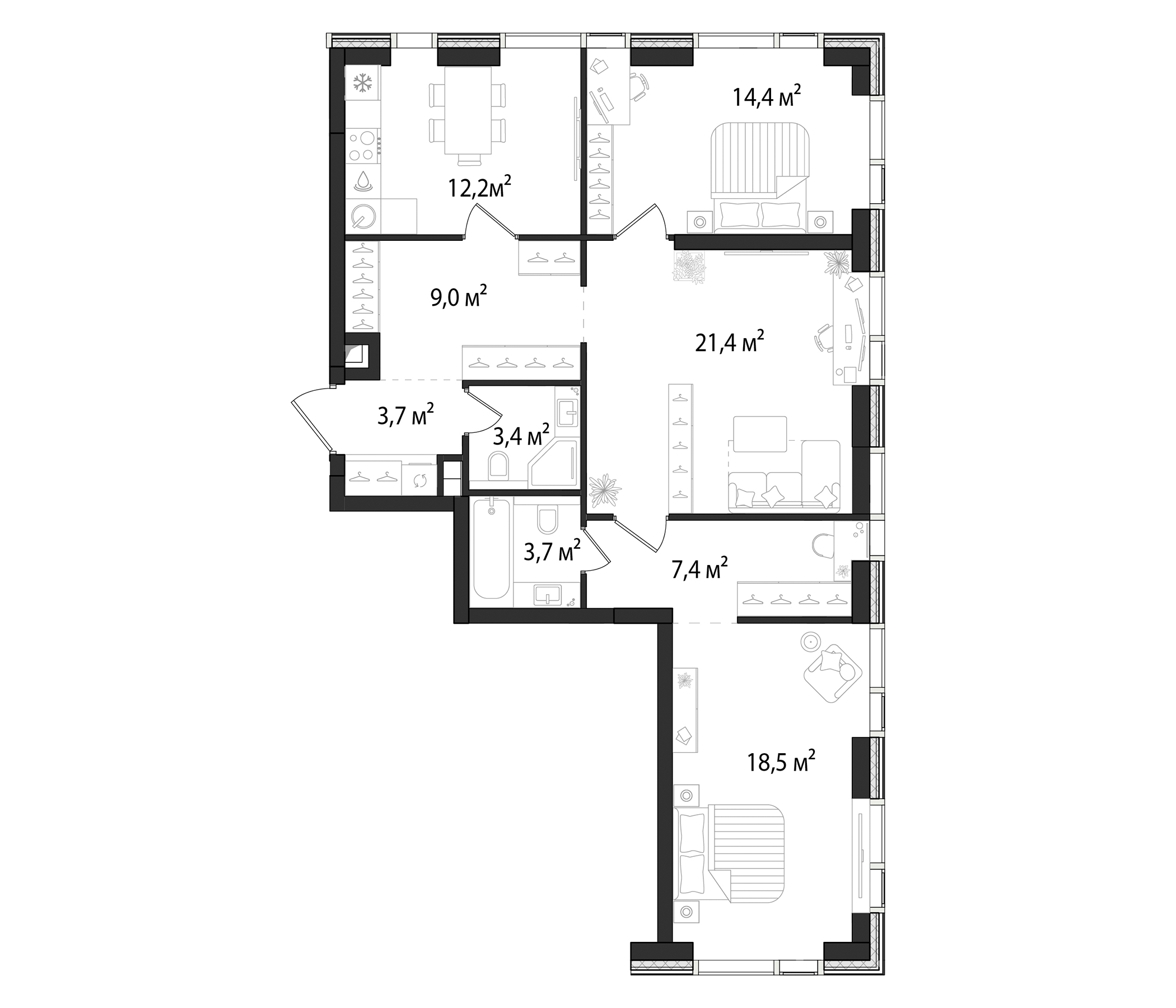 Планировка — Первый Нагатинский, 3-комн., 94 м²