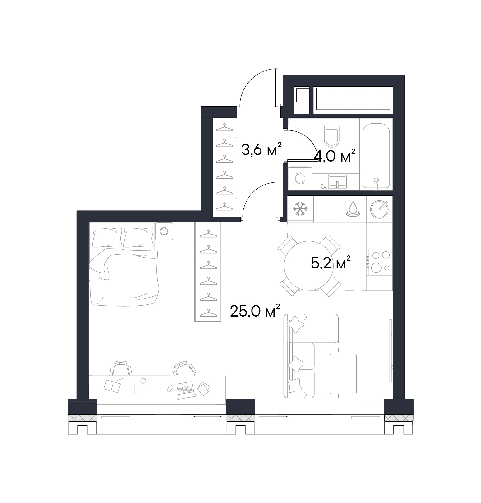 Планировка — Первый Нагатинский, Студия, 38 м²