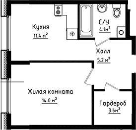 Планировка — Коллекция, 1-комн., 38 м²