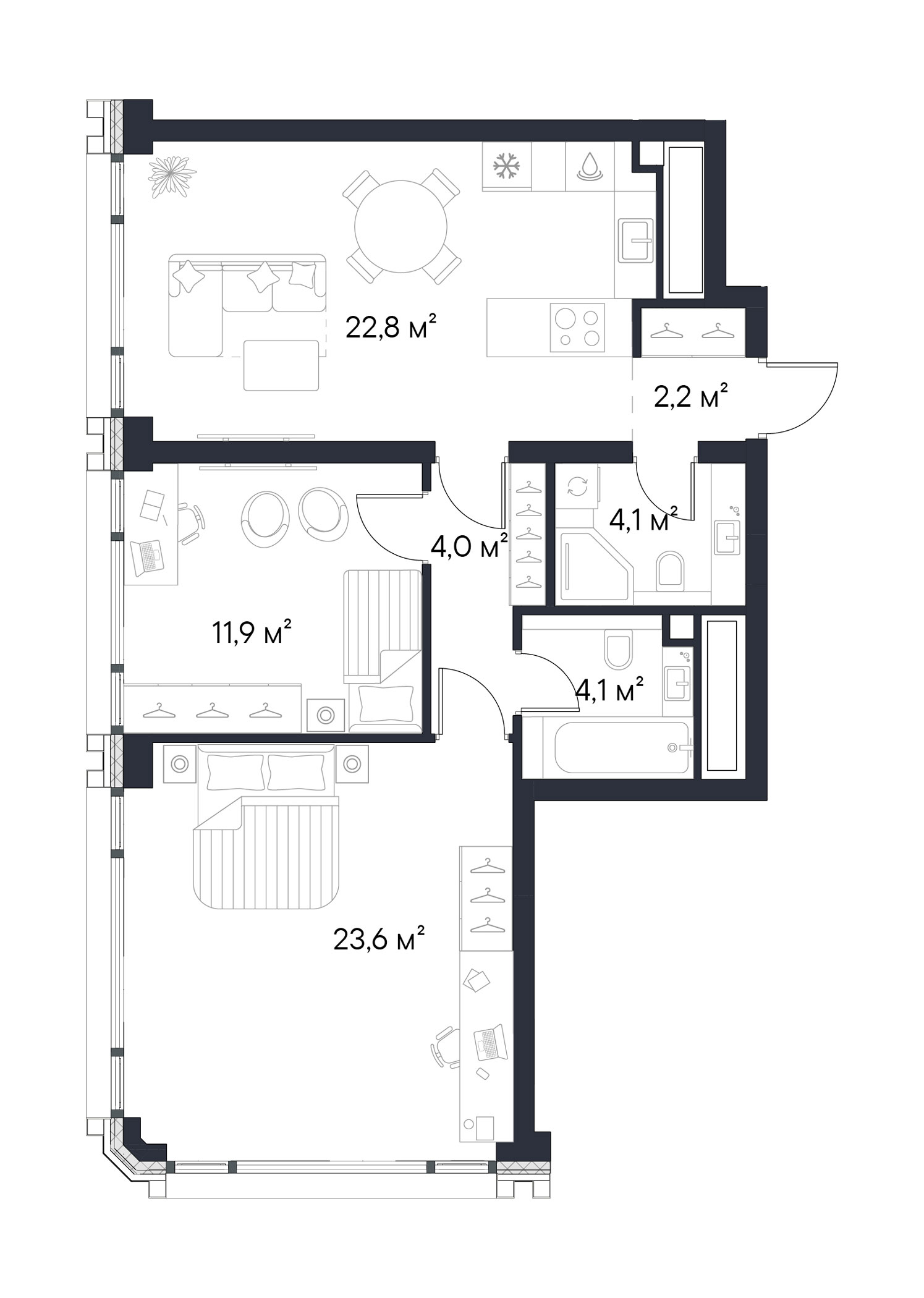 Планировка — Первый Нагатинский, 2-комн., 73 м²
