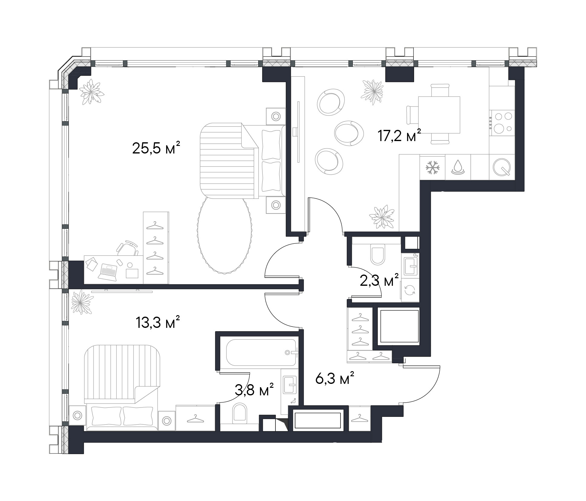 Планировка — Первый Нагатинский, 2-комн., 68 м²